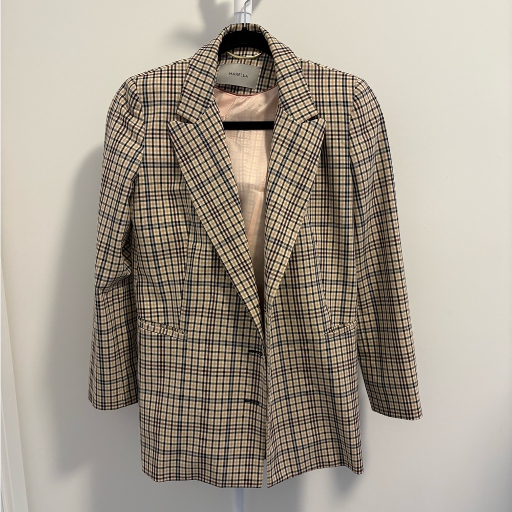 Marella Checkered Women's Blazer - Tan